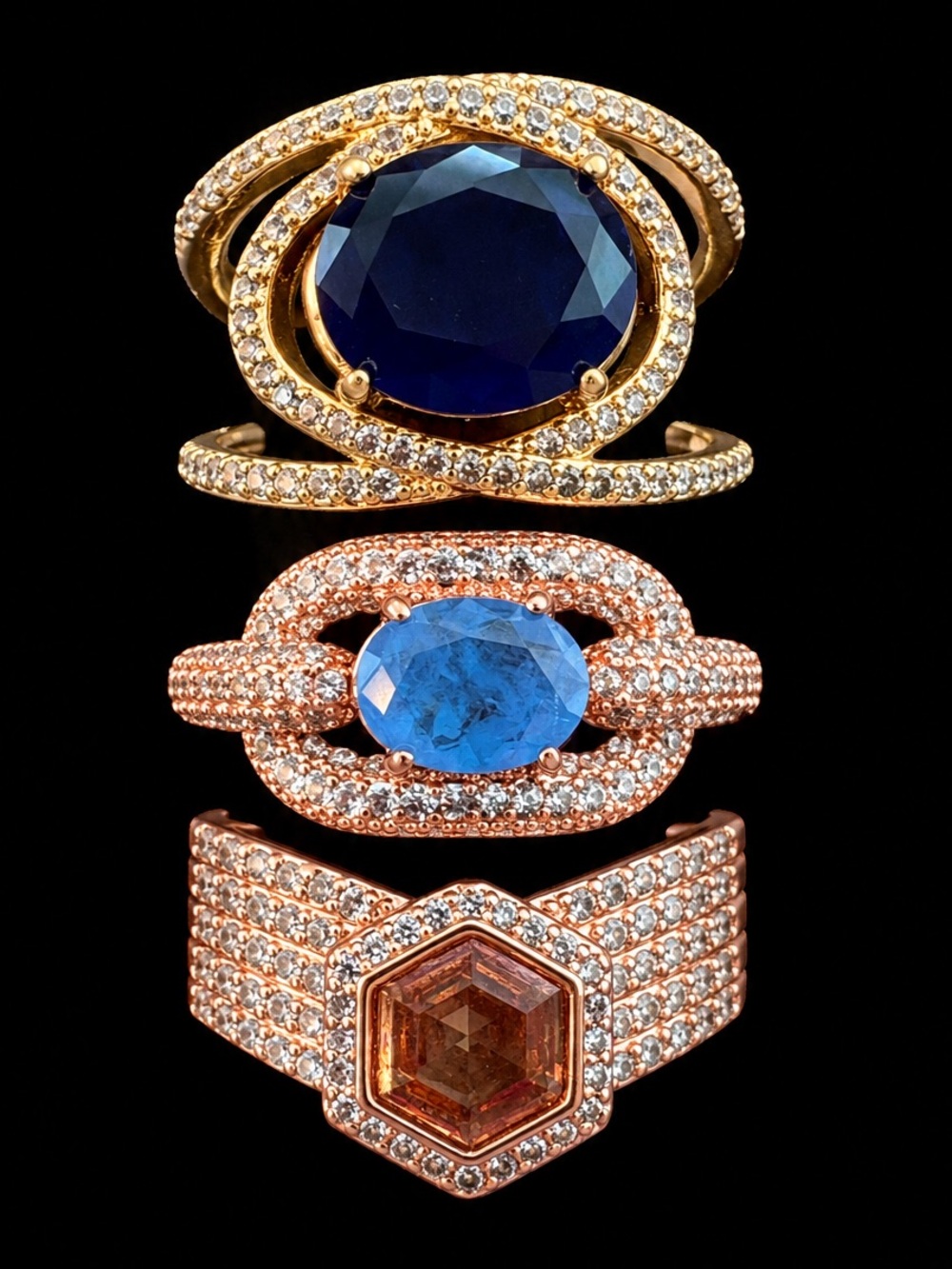 Bomb Party Size 10 Ring Bundle Lot of 3 Rose Gold Tone Yellow Gold Tone Rings